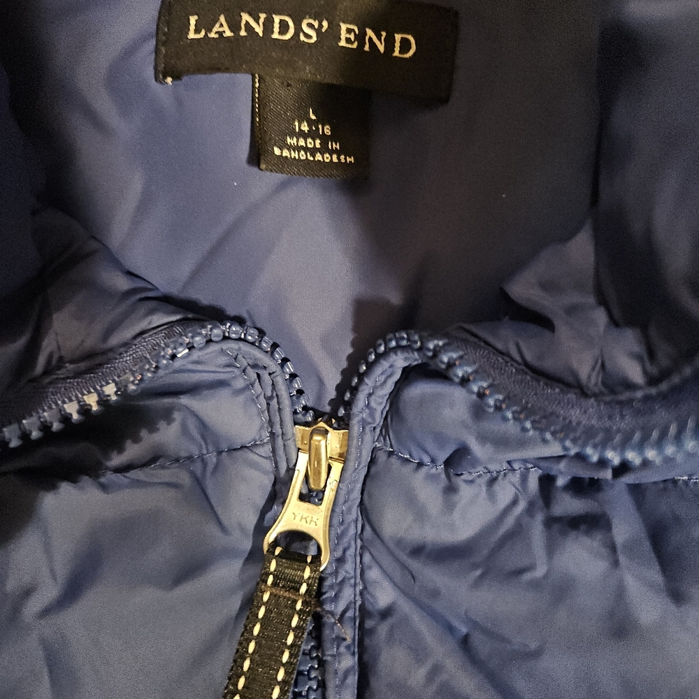 LANDS END 70% DOWN Kids Blue Puffer Winter Coat VEST CONVERTIBLE 14-16 L XL - Picture 3 of 8